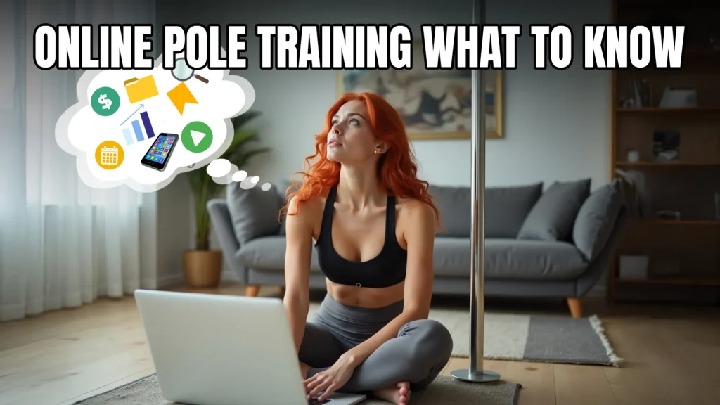 Pole dancer training from home with online pole classes in her personal home studio